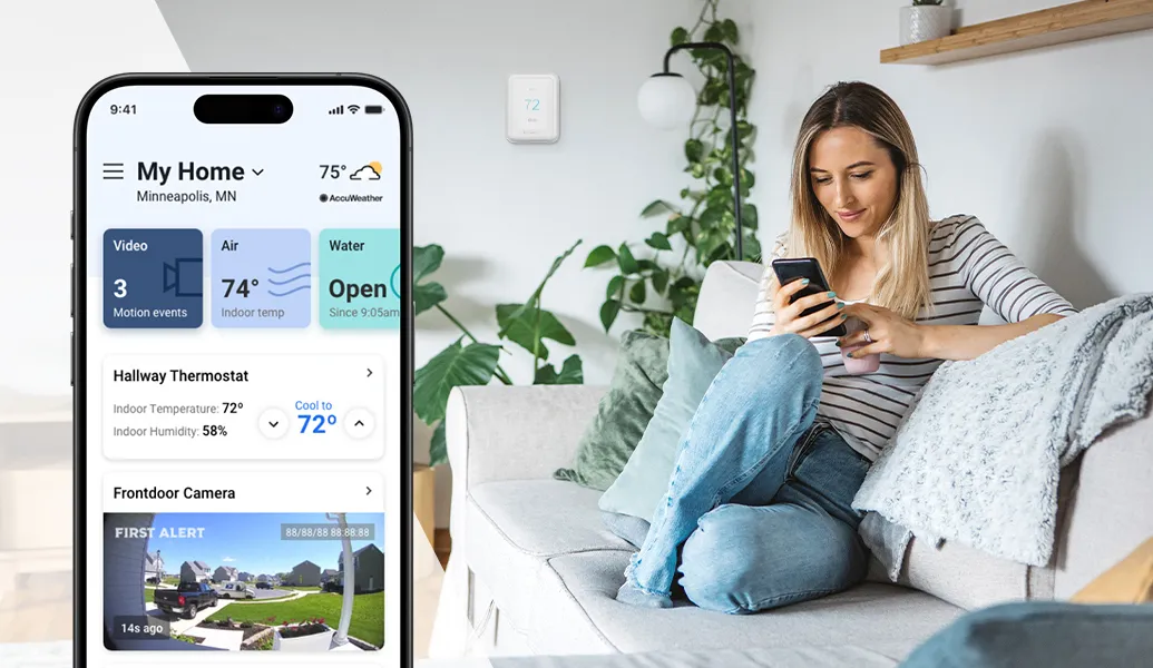Smart home security app interface on smartphone